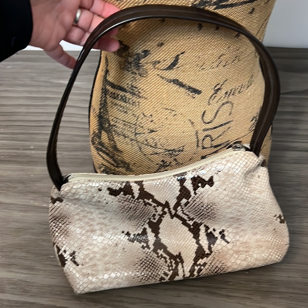 Snake-Print Shoulder Bag in Cream & Brown - Designer Style - Picture 6 of 16